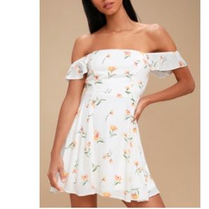Lulu’s White Floral Off the Shoulder Dress